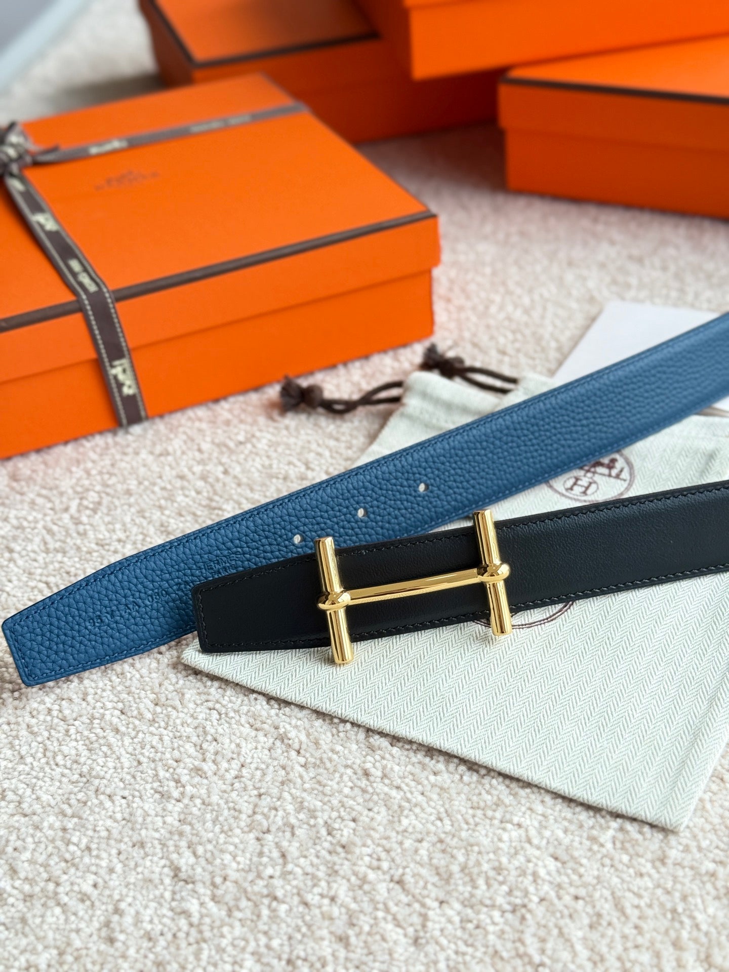 HELENE H D’ANCRE LEATHER BELT — PRUSSIAN BLUE (GOLD HARDWARE, 38MM)
