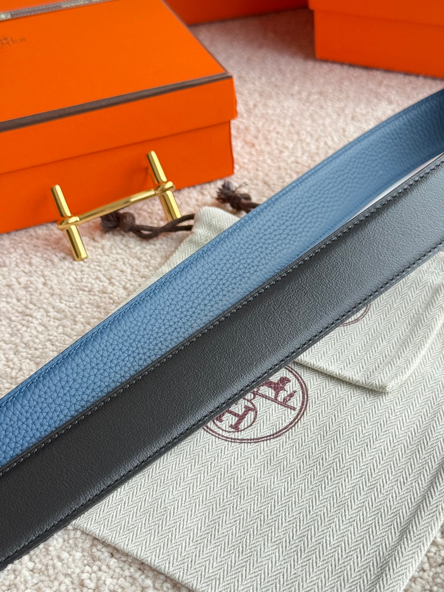 HELENE H D’ANCRE LEATHER BELT — PRUSSIAN BLUE (GOLD HARDWARE, 38MM)