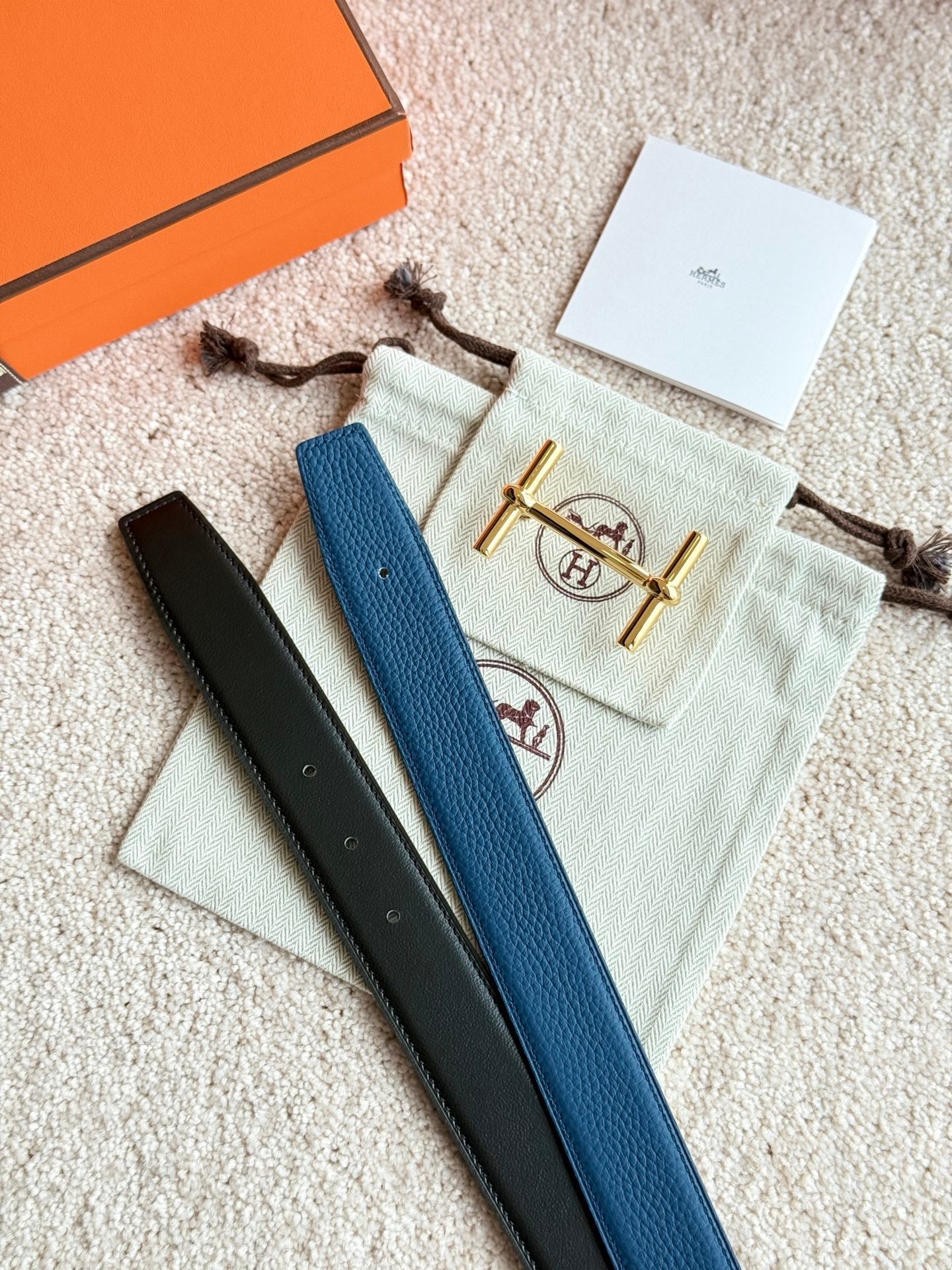 HELENE H D’ANCRE LEATHER BELT — PRUSSIAN BLUE (GOLD HARDWARE, 38MM)