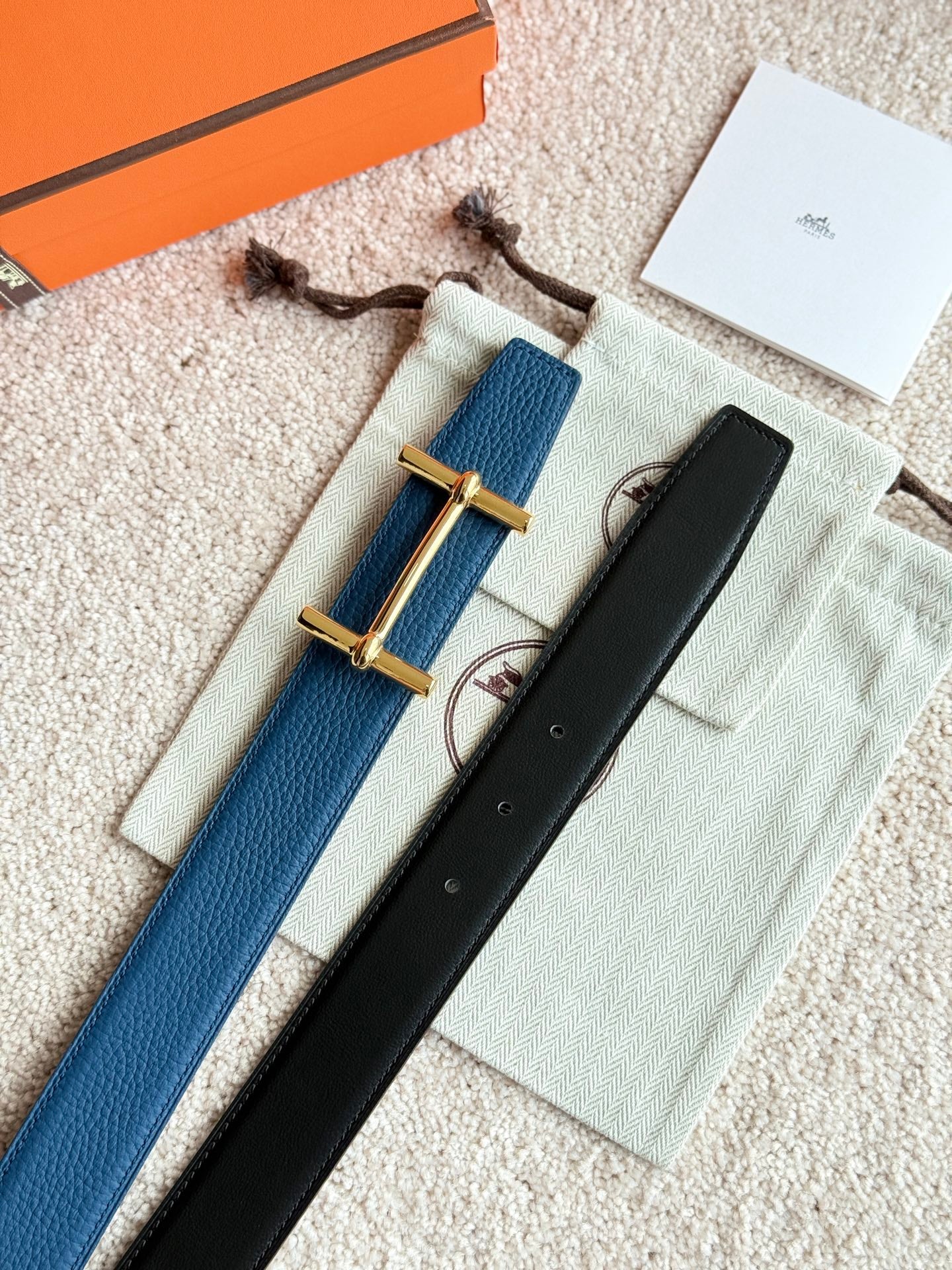 HELENE H D’ANCRE LEATHER BELT — PRUSSIAN BLUE (GOLD HARDWARE, 38MM)