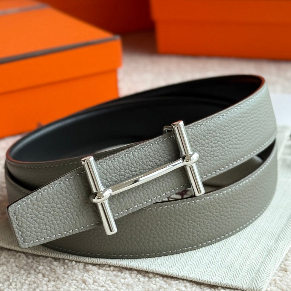 HELENE H D'ANCRE LEATHER BELT — MEYER GRAY (SILVER HARDWARE)