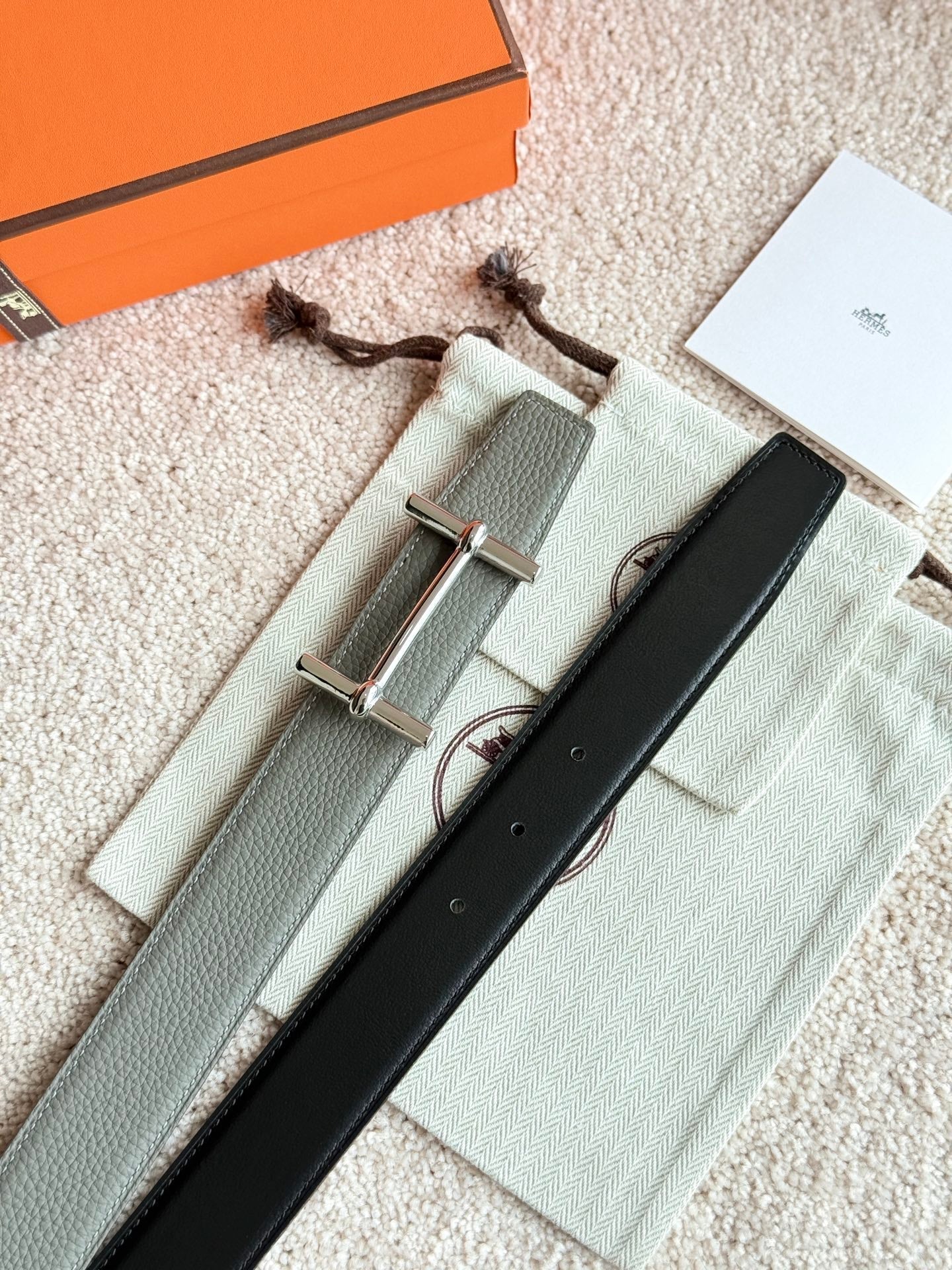 HELENE H D'ANCRE LEATHER BELT — MEYER GRAY (SILVER HARDWARE)