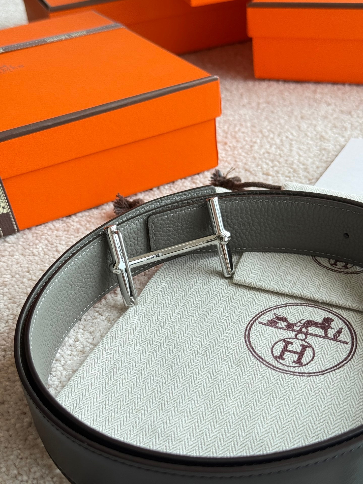 HELENE H D'ANCRE LEATHER BELT — MEYER GRAY (SILVER HARDWARE)