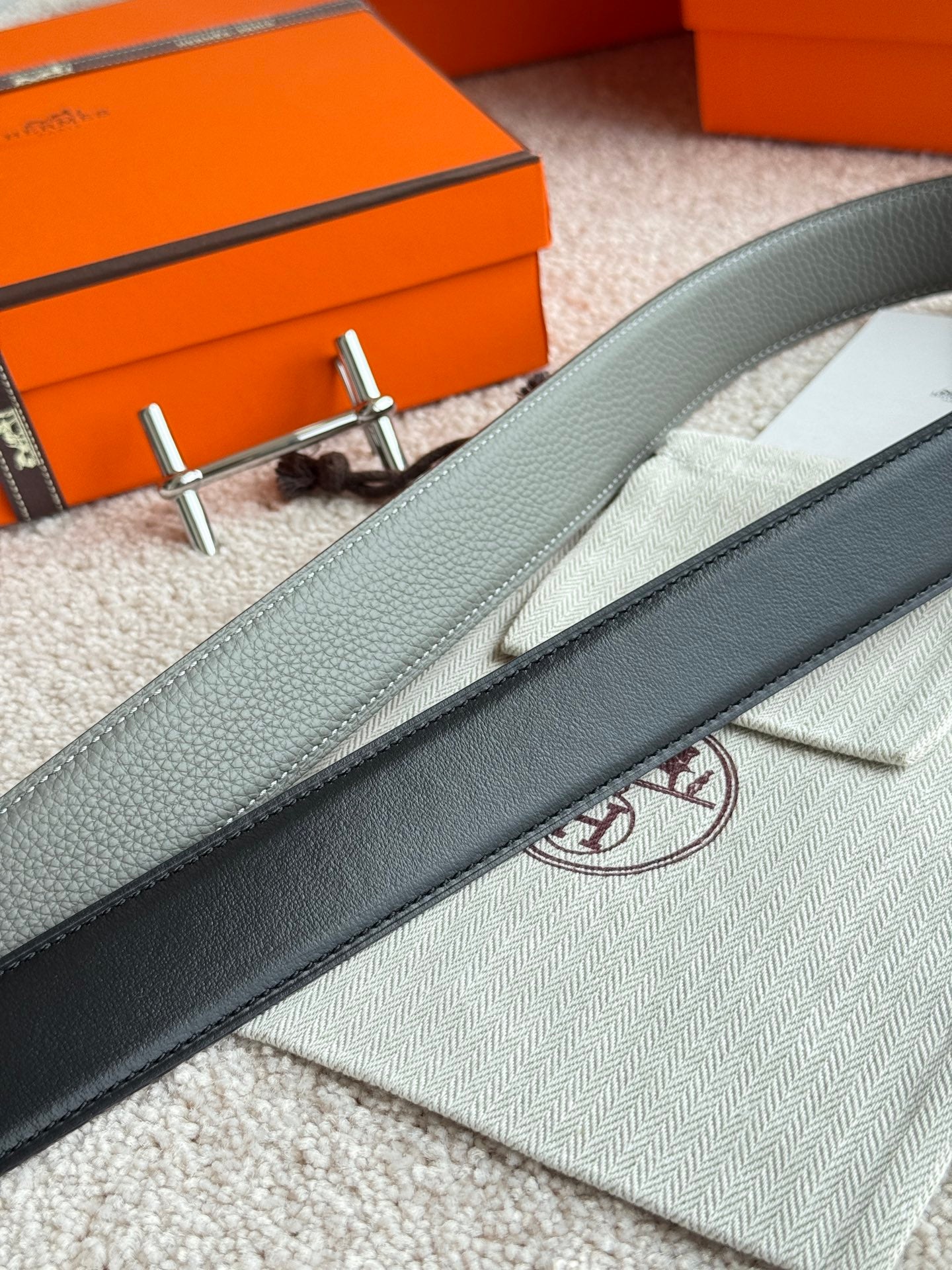 HELENE H D'ANCRE LEATHER BELT — MEYER GRAY (SILVER HARDWARE)