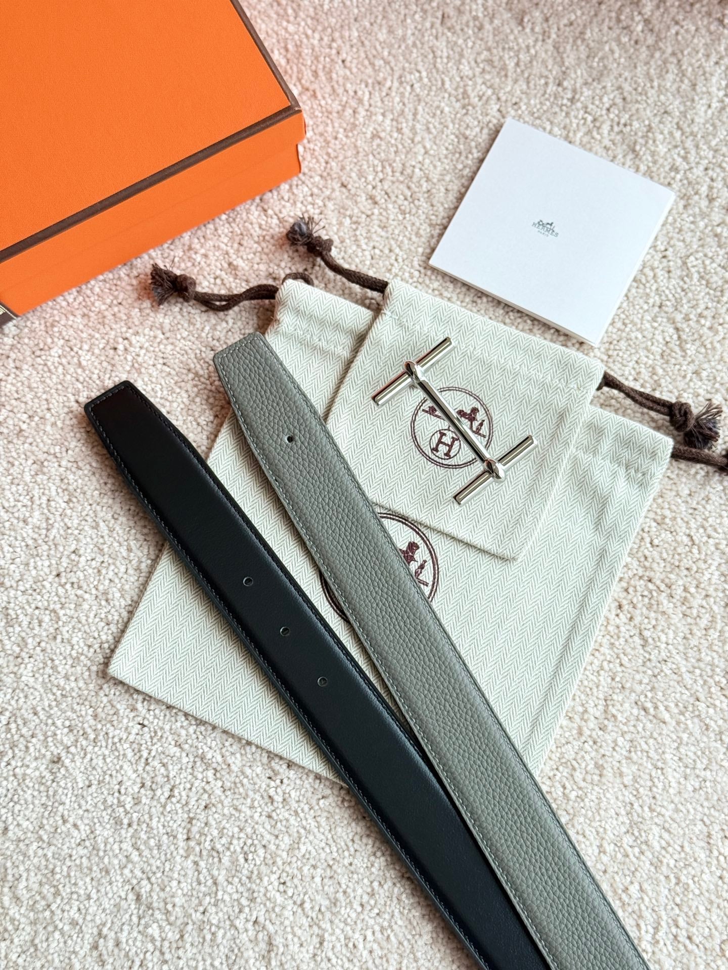 HELENE H D'ANCRE LEATHER BELT — MEYER GRAY (SILVER HARDWARE)