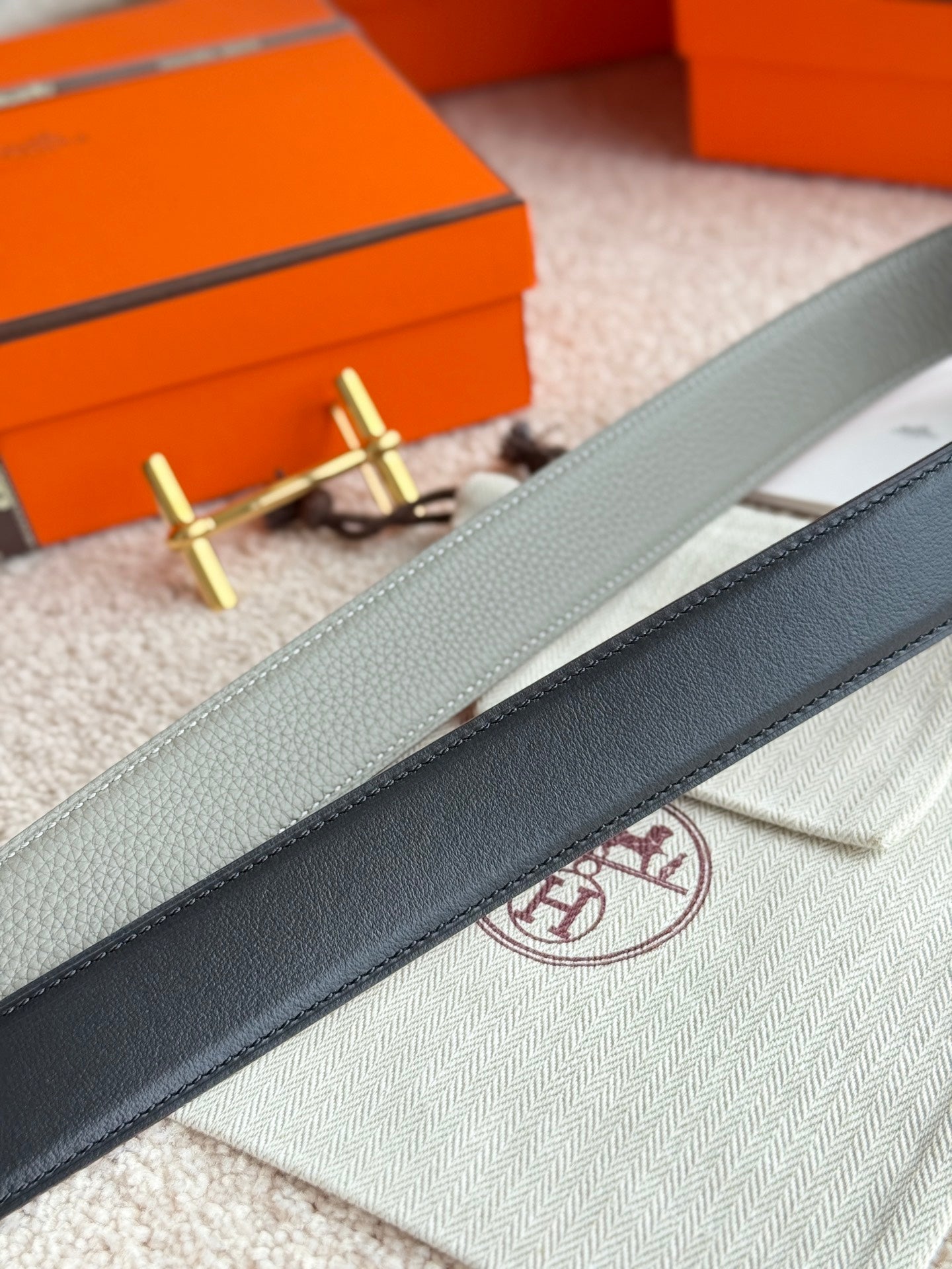 HELENE H D’ANCRE LEATHER BELT — MEYER GRAY (GOLD HARDWARE, 38MM)