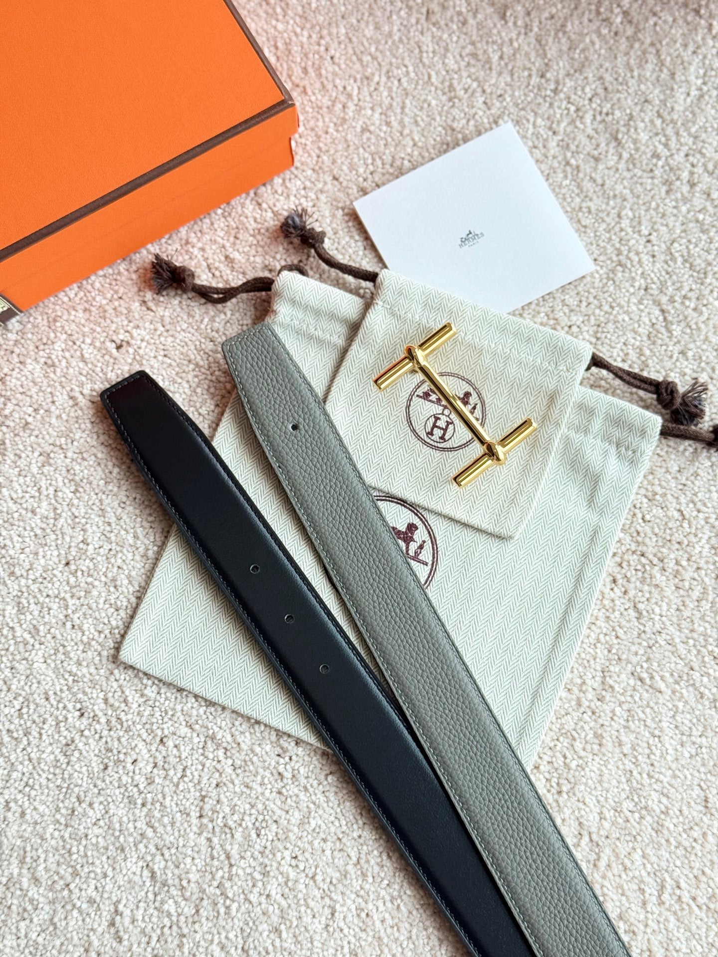 HELENE H D’ANCRE LEATHER BELT — MEYER GRAY (GOLD HARDWARE, 38MM)