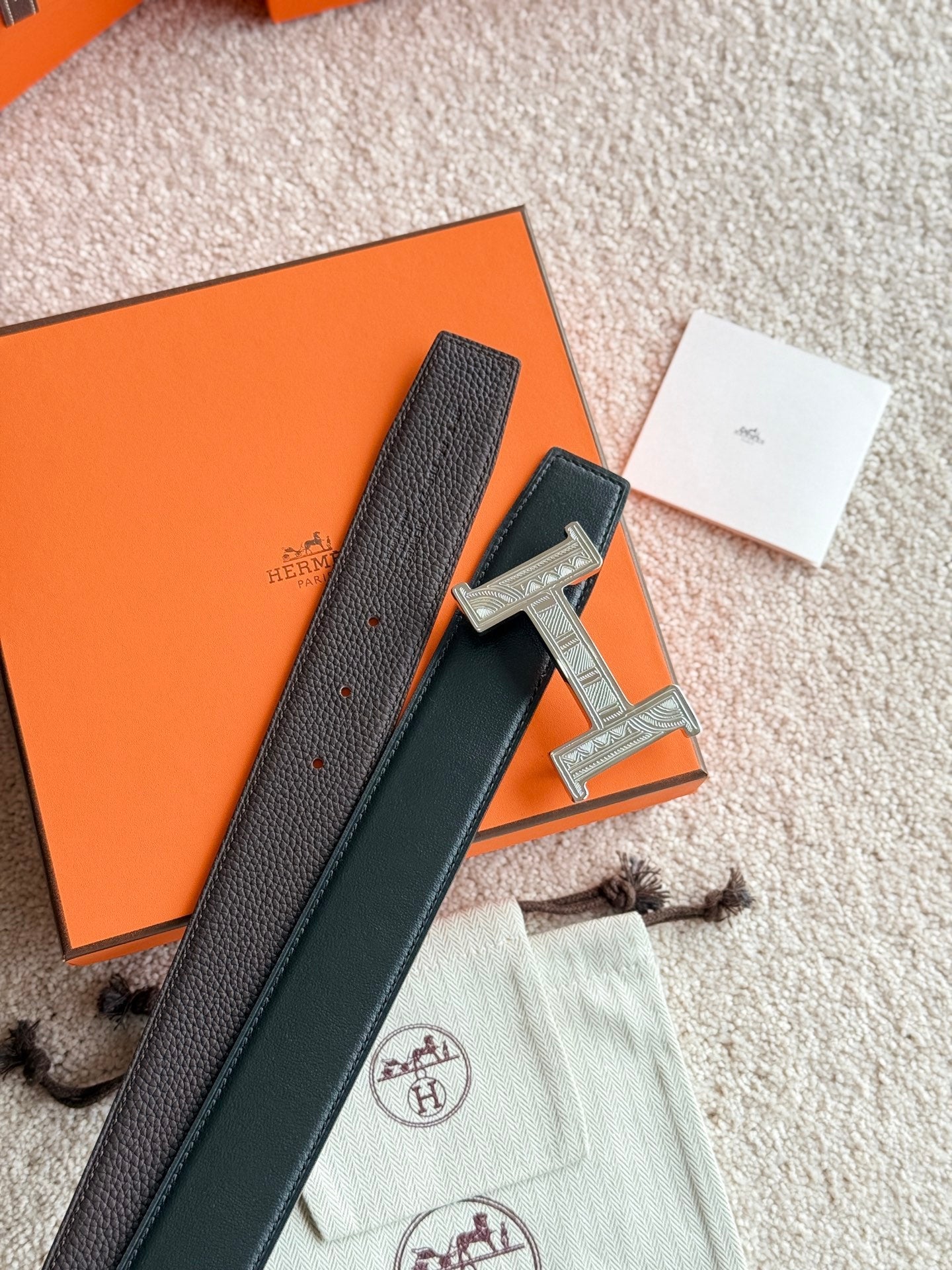 HELENE CONSTANCE TOUAREG LEATHER BELT — BLACK & EBONY (SILVER HARDWARE, 38MM)