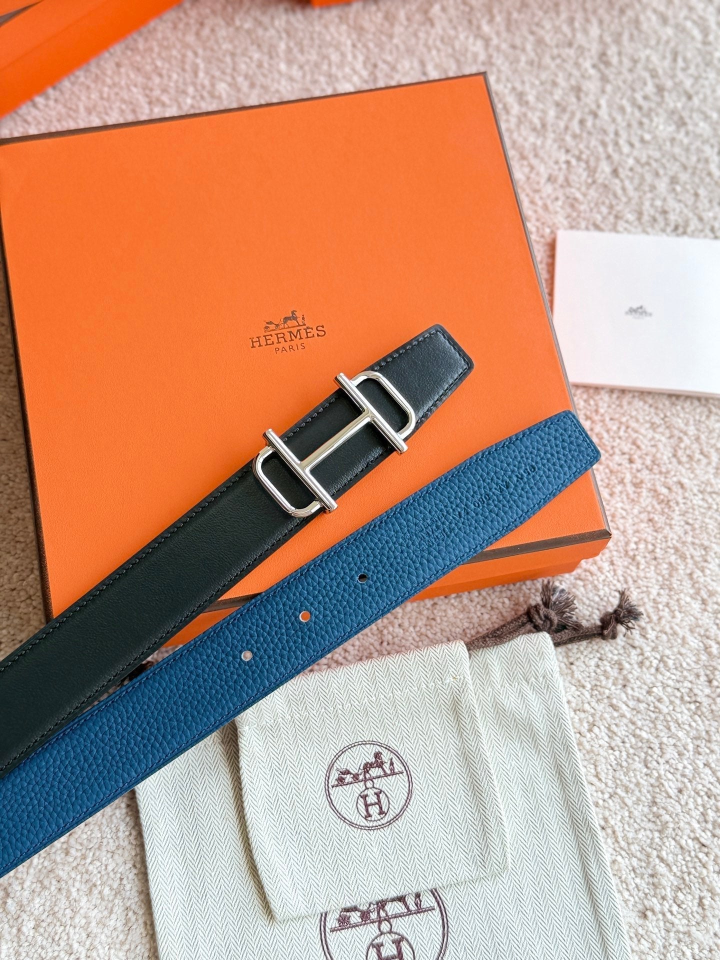 HELENE ROYAL LEATHER BELT — PRUSSIAN BLUE (SILVER HARDWARE, 32MM)