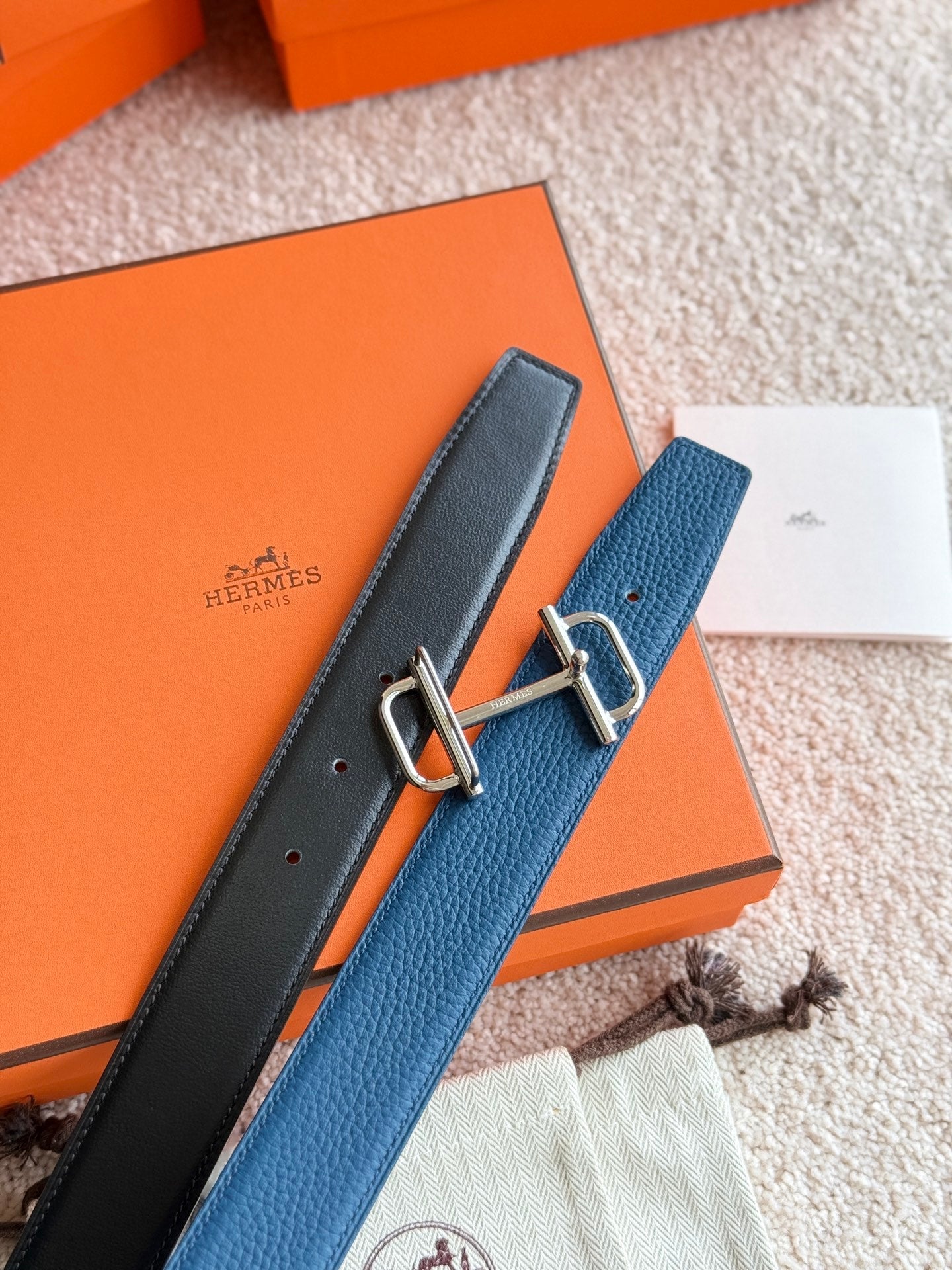 HELENE ROYAL LEATHER BELT — PRUSSIAN BLUE (SILVER HARDWARE, 32MM)