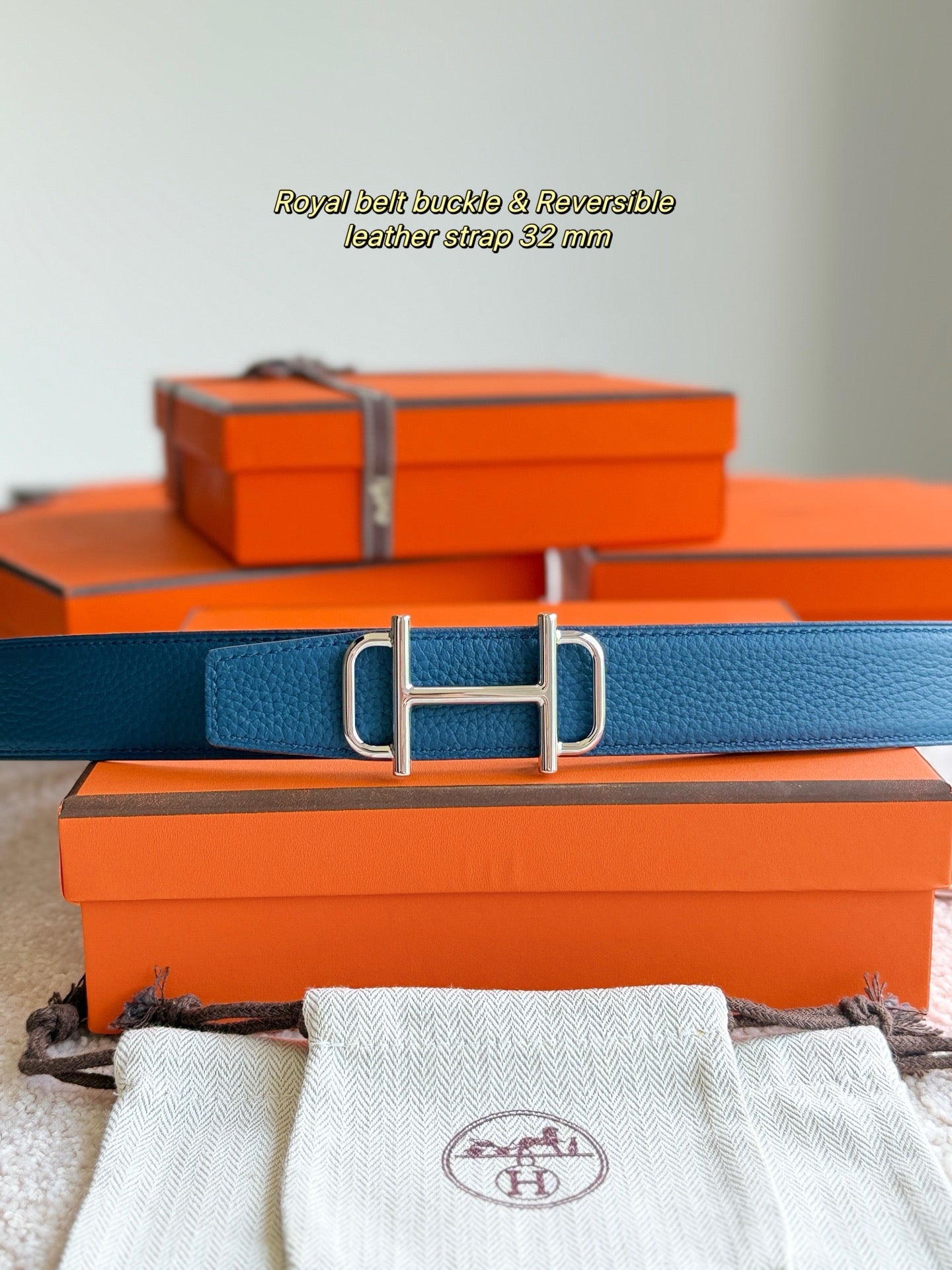 HELENE ROYAL LEATHER BELT — PRUSSIAN BLUE (SILVER HARDWARE, 32MM)