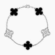CLOVER 5 MOTIF ONYXS DIAMOND BRACELET SILVER