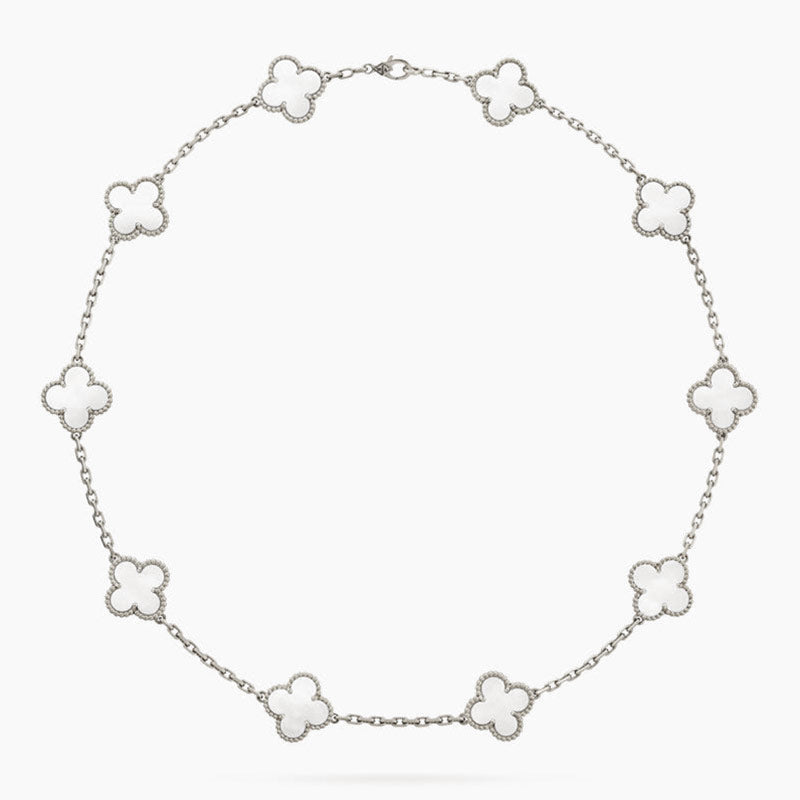 CLOVER 10 MOTIFS WHITE MOTHER OF PEARL NECKLACE