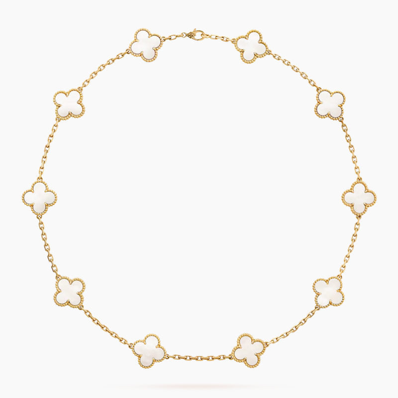 CLOVER 10 MOTIFS WHITE MOTHER OF PEARL NECKLACE