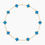 CLOVER 10 MOTIFS BLUE AGATE NECKLACE