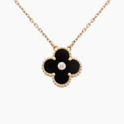 CLOVER 15MM DIAMOND ONYX NECKLACE
