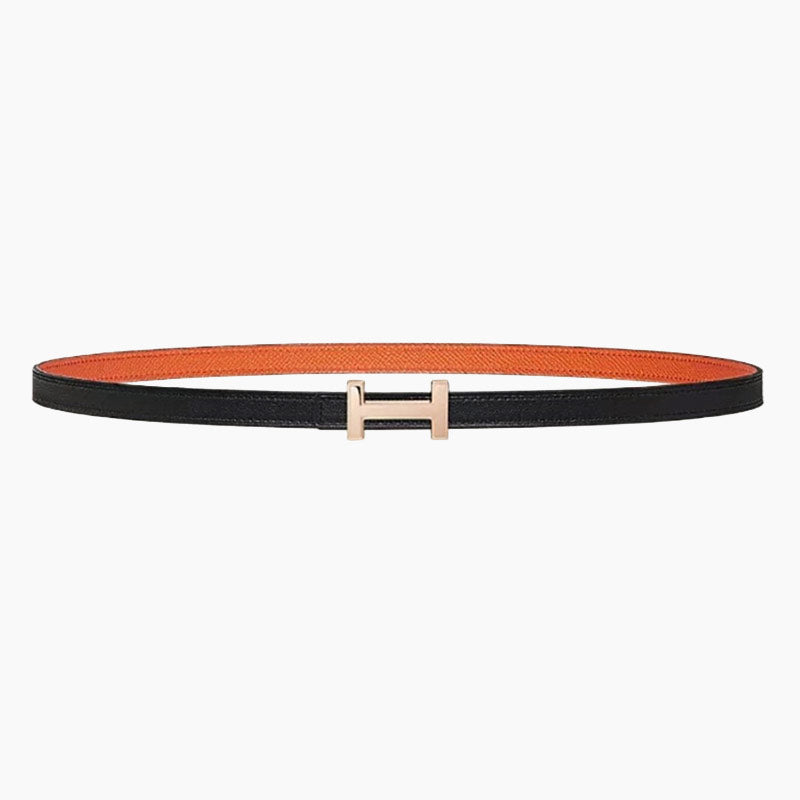 HELENE FOCUS REVERSIBLE LEATHER BELT — BLACK & ORANGE