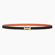 HELENE FOCUS REVERSIBLE LEATHER BELT — BLACK & ORANGE (GOLD HARDWARE)