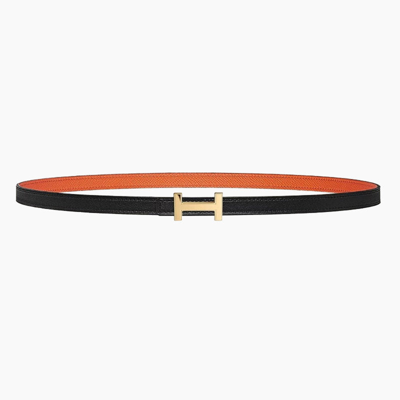 HELENE FOCUS REVERSIBLE LEATHER BELT — BLACK & ORANGE (GOLD HARDWARE)
