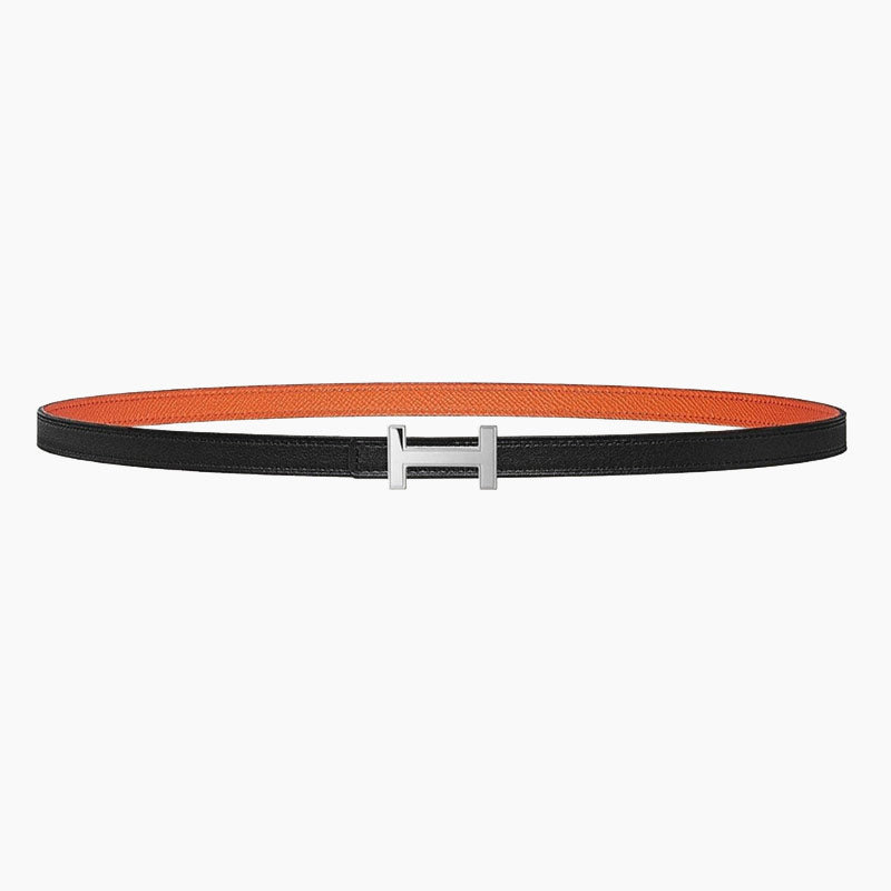 HELENE FOCUS REVERSIBLE LEATHER BELT — ORANGE & BLACK (SILVER HARDWARE)