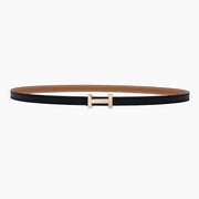 HELENE FOCUS REVERSIBLE LEATHER BELT — BLACK & TAWNY BROWN (COPPER HARDWARE)
