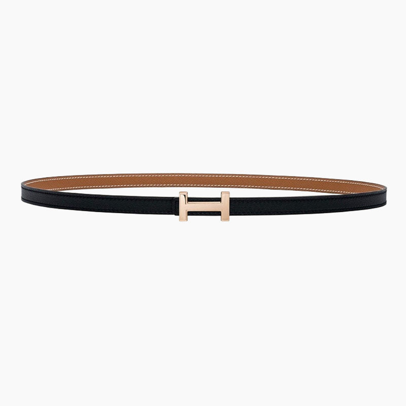 HELENE FOCUS REVERSIBLE LEATHER BELT — BLACK & TAWNY BROWN (COPPER HARDWARE)