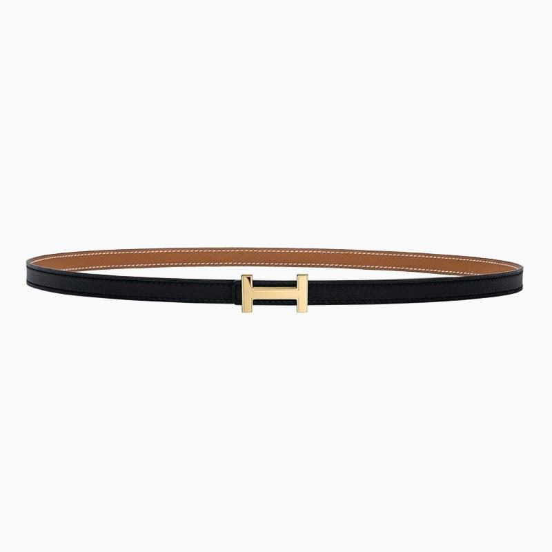 HELENE FOCUS REVERSIBLE LEATHER BELT — TAWNY BROWN & BLACK (GOLD HARDWARE)