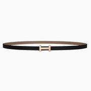 HELENE FOCUS REVERSIBLE LEATHER BELT — BLACK & CAMEL BROWN (COPPER HARDWARE)
