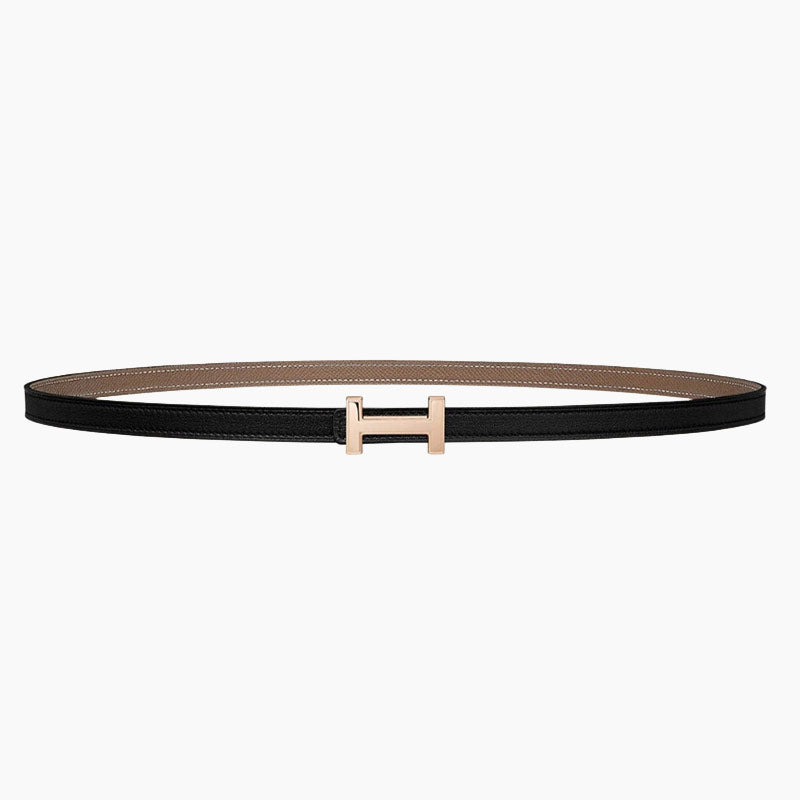 HELENE FOCUS REVERSIBLE LEATHER BELT — BLACK & CAMEL BROWN (COPPER HARDWARE)