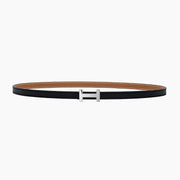 HELENE FOCUS REVERSIBLE LEATHER BELT — TAWNY BROWN & BLACK (SILVER HARDWARE)