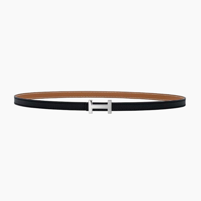 HELENE FOCUS REVERSIBLE LEATHER BELT — TAWNY BROWN & BLACK (SILVER HARDWARE)