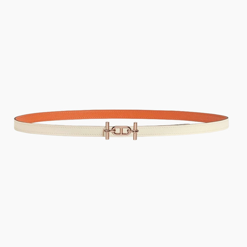 HELENE ANCRE REVERSIBLE LEATHER BELT — WHITE & ORANGE (COPPER HARDWARE)
