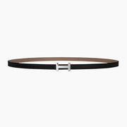 HELENE FOCUS REVERSIBLE LEATHER BELT — KHAKI BROWN & BLACK (SILVER HARDWARE)