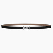 HELENE ANCRE REVERSIBLE LEATHER BELT — BLACK & KHAKI BROWN (SILVER HARDWARE)