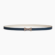 HELENE ANCRE REVERSIBLE LEATHER BELT — WHITE & NAVY BLUE (GOLD HARDWARE)