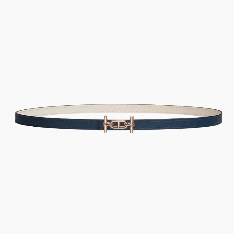 HELENE ANCRE REVERSIBLE LEATHER BELT — WHITE & NAVY BLUE (GOLD HARDWARE)
