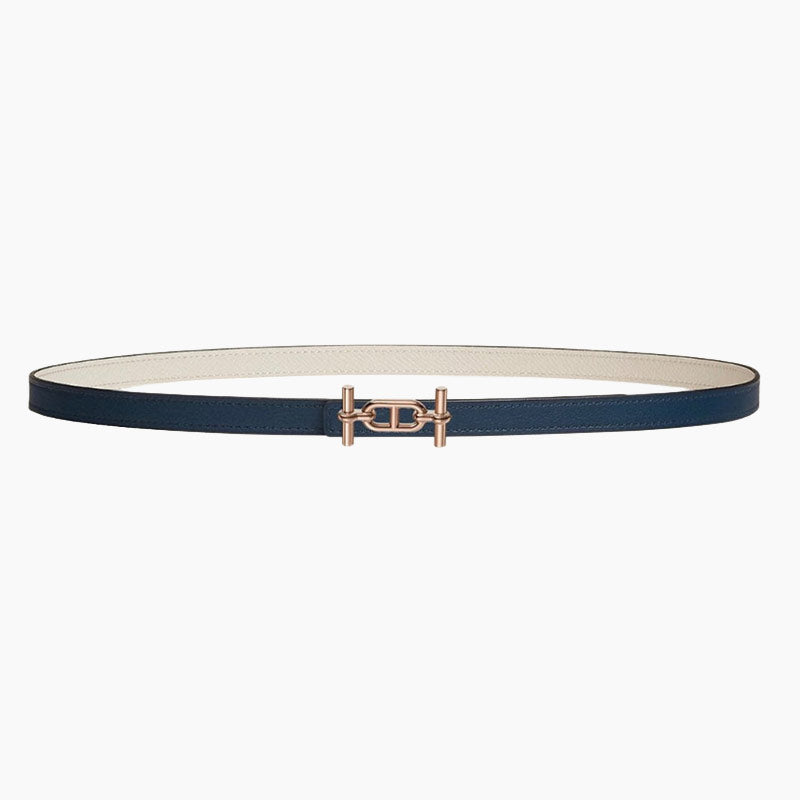 HELENE ANCRE REVERSIBLE LEATHER BELT — WHITE & NAVY BLUE (GOLD HARDWARE)