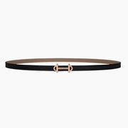 HELENE GAMMA REVERSIBLE LEATHER BELT — KHAKI BROWN & BLACK (COPPER HARDWARE)