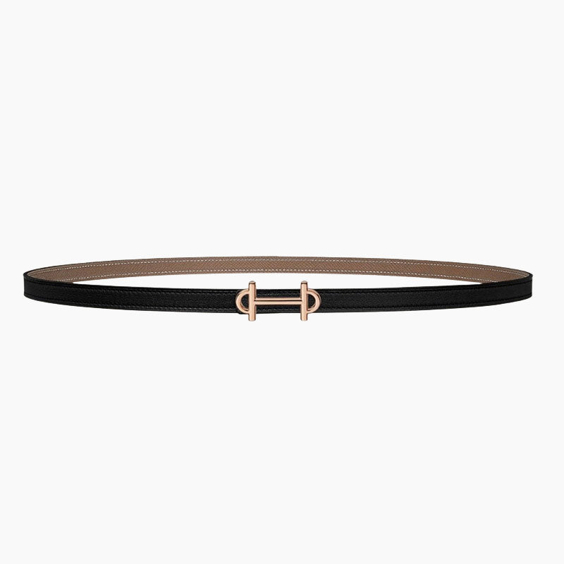 HELENE GAMMA REVERSIBLE LEATHER BELT — KHAKI BROWN & BLACK (COPPER HARDWARE)