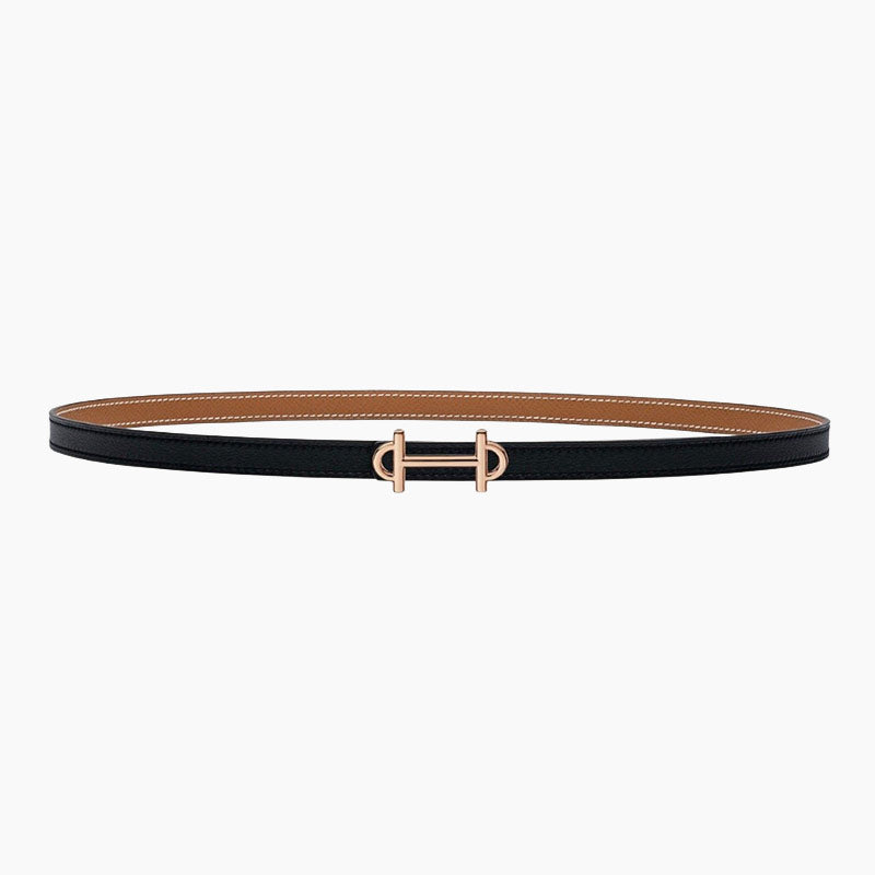HELENE GAMMA REVERSIBLE LEATHER BELT — BRONZE BROWN & BLACK (COPPER HARDWARE)