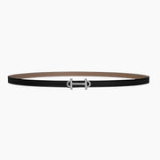 HELENE GAMMA REVERSIBLE LEATHER BELT — KHAKI BROWN & BLACK (SILVER HARDWARE)
