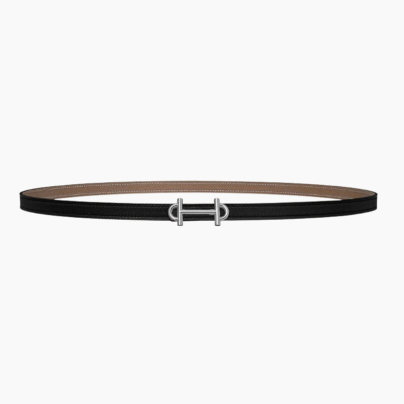 HELENE GAMMA REVERSIBLE LEATHER BELT — KHAKI BROWN & BLACK (SILVER HARDWARE)