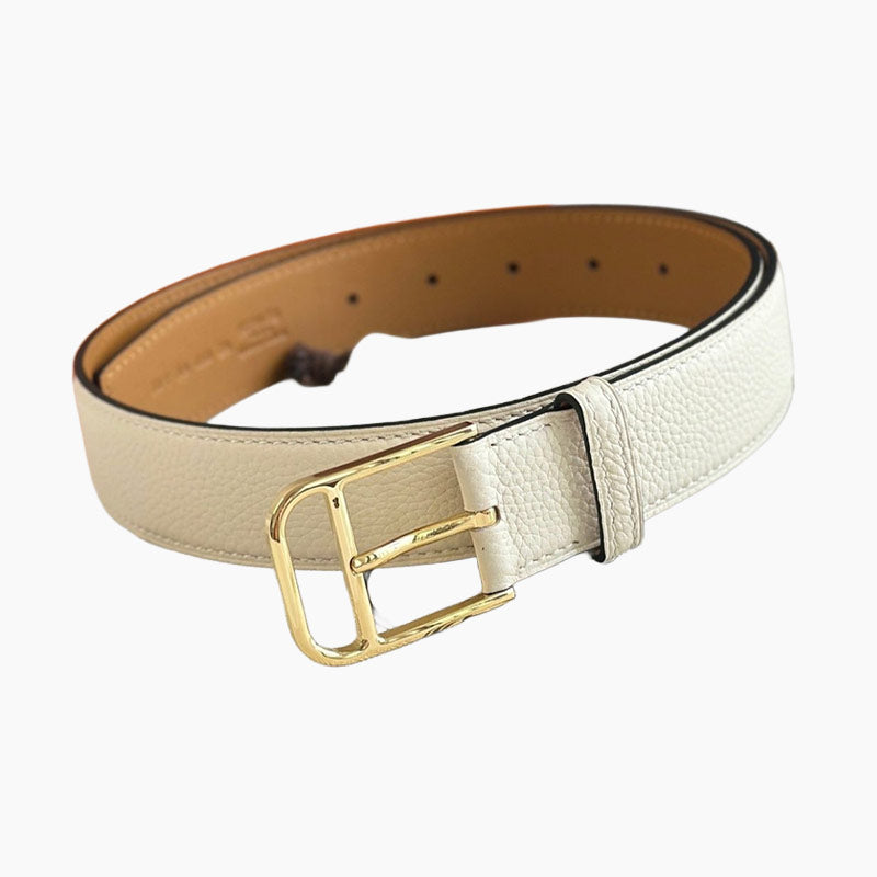 HELENE ROMAIN LEATHER BELT — WHITE CREAM (GOLD HARDWARE, 35MM)