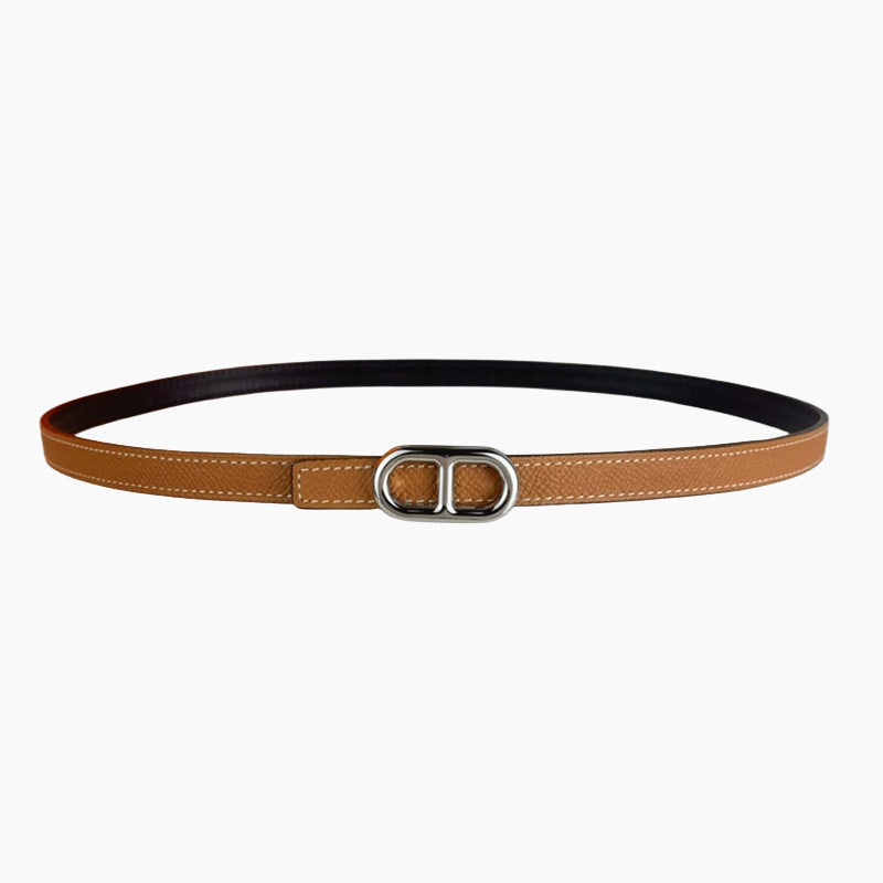 HELENE MAILLON REVERSIBLE LEATHER BELT — CIDER & ORANGE (SILVER HARDWARE)