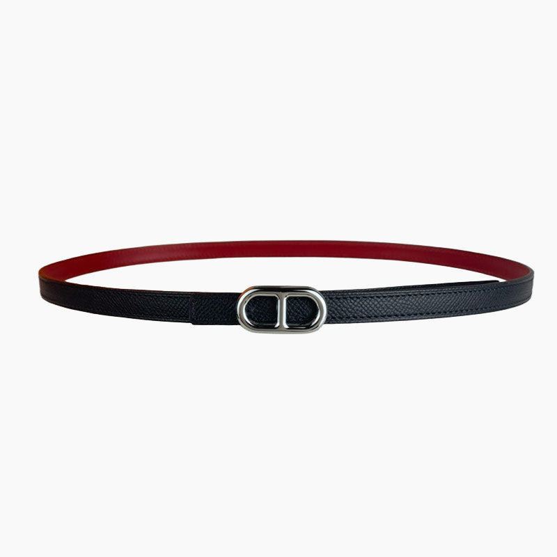 HELENE MAILLON LEATHER BELT — BLACK (SILVER HARDWARE)