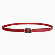 HELENE MAILLON LEATHER BELT — CHERRY RED (SILVER HARDWARE)