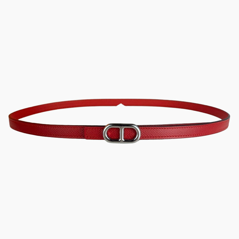 HELENE MAILLON LEATHER BELT — CHERRY RED (SILVER HARDWARE)