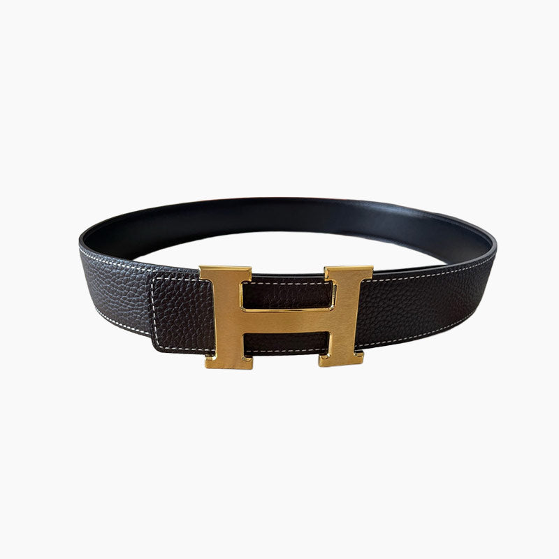 HELENE CONSTANCE REVERSIBLE LEATHER BELT — CHOCOLATE BROWN (GOLD HARDWARE, 38MM)
