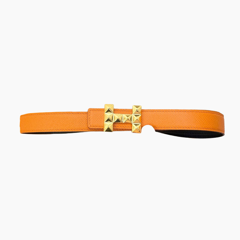 HELENE INFINI REVERSIBLE LEATHER BELT — ORANGE EPSOM (GOLD HARDWARE, 24MM)