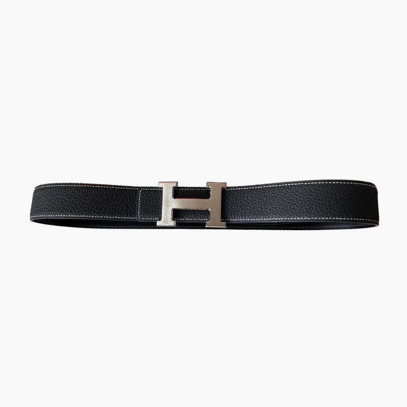 HELENE CONSTANCE REVERSIBLE LEATHER BELT — BLACK (SILVER HARDWARE, 38MM)